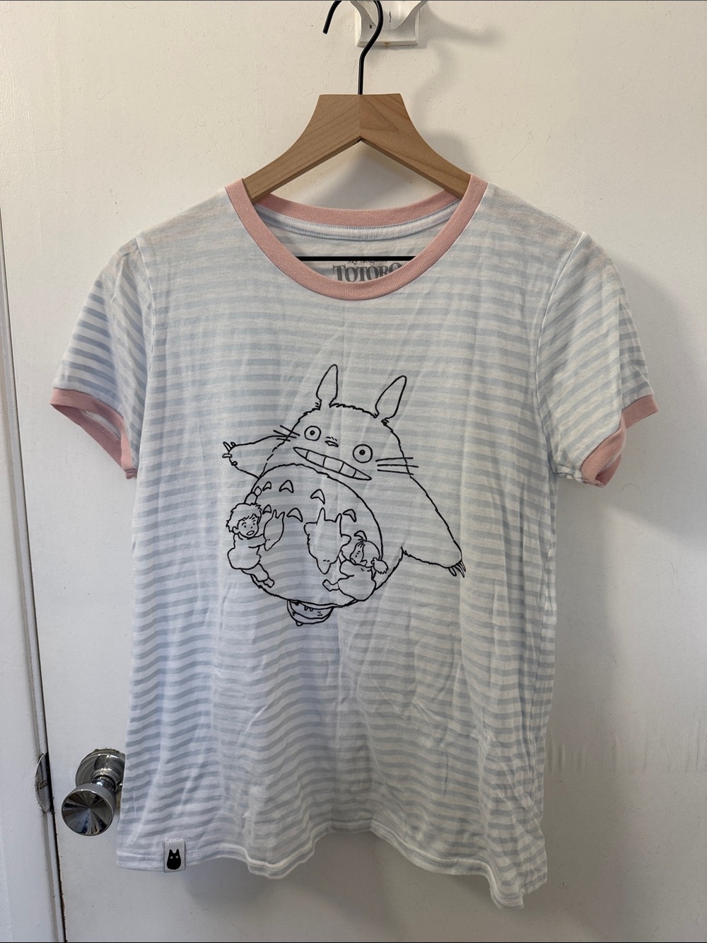 Hot Topic Pink & White Striped Totoro Ringer Tee